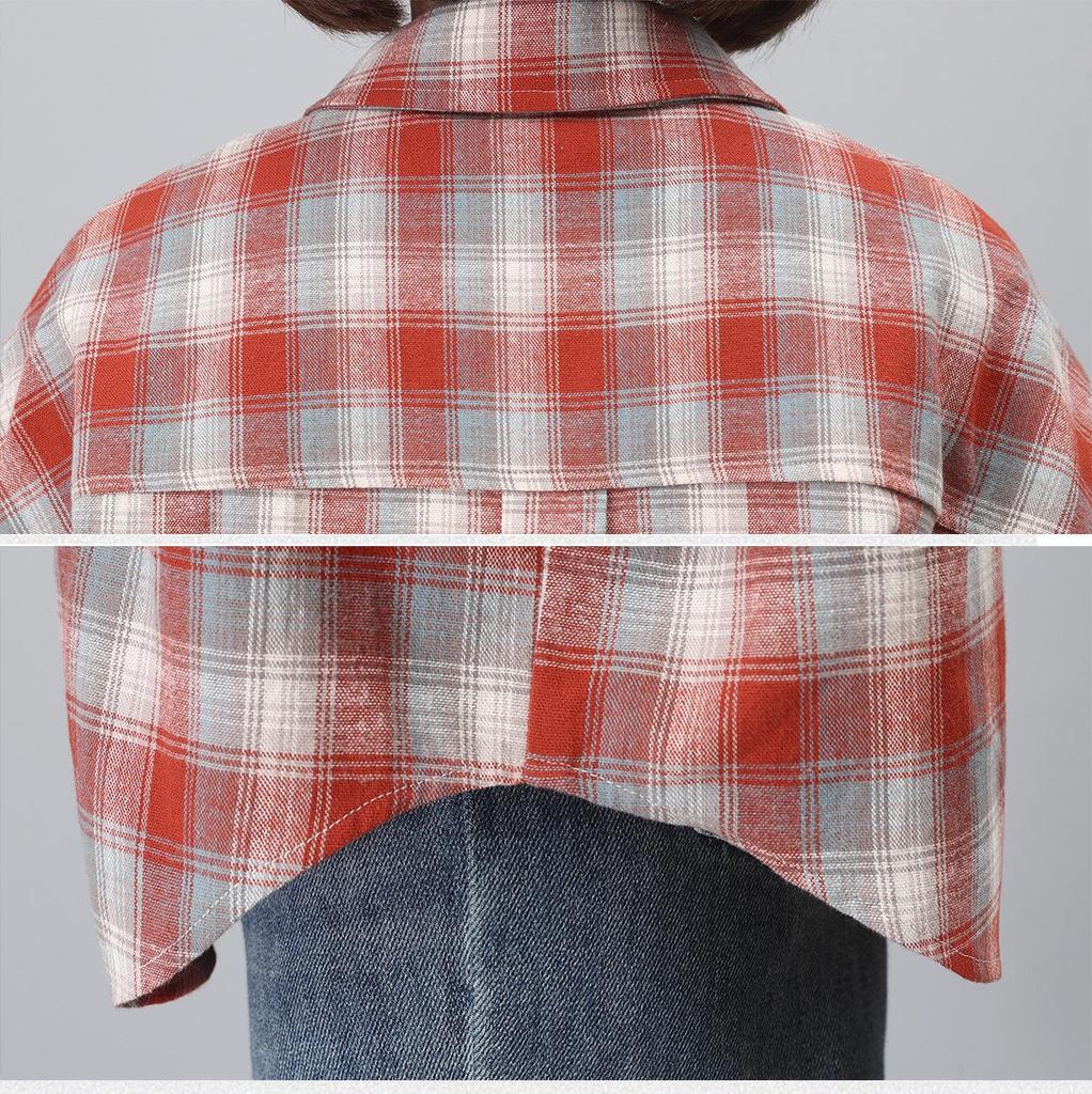 Women's Long Sleeve Pure Cotton Plaid Shirt - 2024 Autumn Mother's Blouse, Perfect for Spring and Autumn.