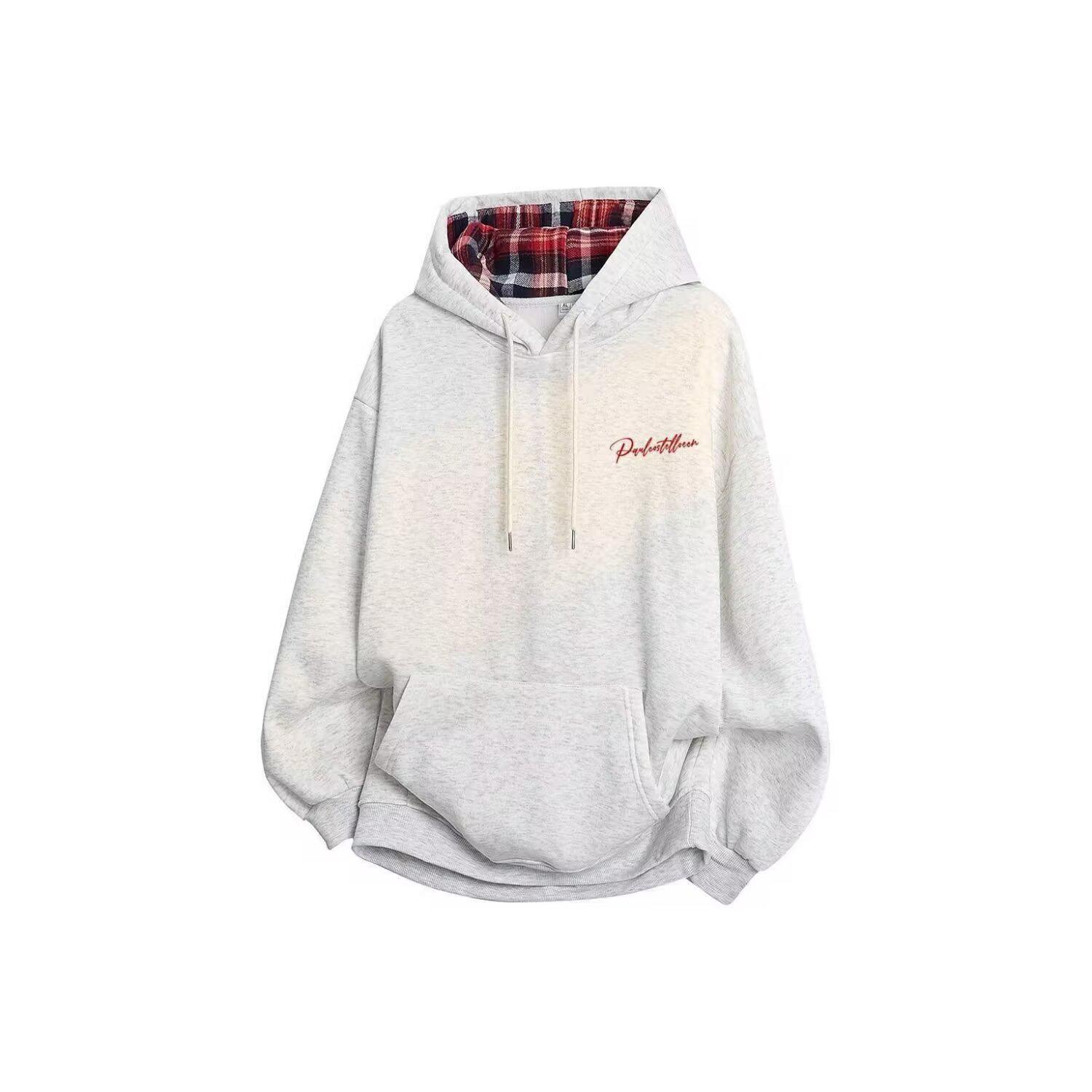 Men s Fleece-Lined Japanese Style Hoodie - Fashionable & Versatile with Plaid Interior 3XL