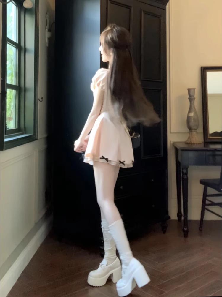 Heiress Style Short Skirt - Waist-Cinched Summer Dress with Bowknot Design