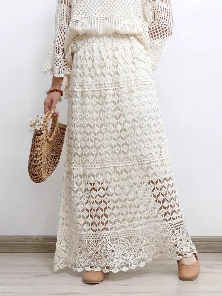 2025 Bohemian Crochet High Waist Big Hem Lace Skirt
