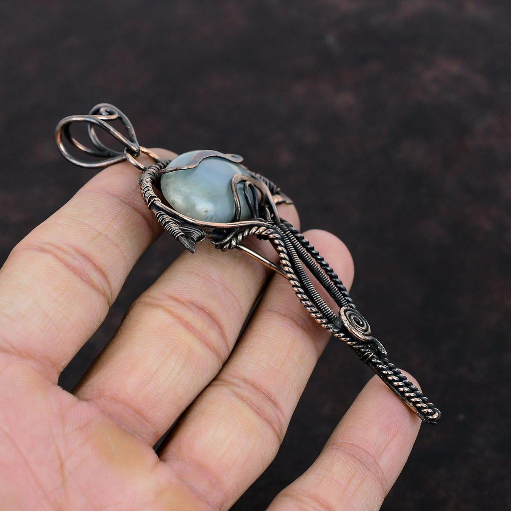 Aquamarine Pendant Copper Wire Wrapped Pendant Designer Pendant Brand New Pendant Copper Jewelry Gemstone Pendant Handmade Jewelry For Gift