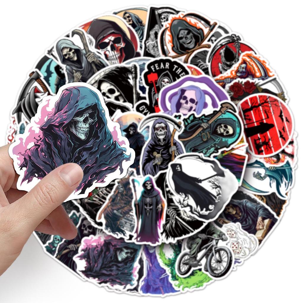 50pcs Gothic Death God Waterproof Stickers for Halloween - Perfect for Suitcases, Phones, Thermos Cups & Journals