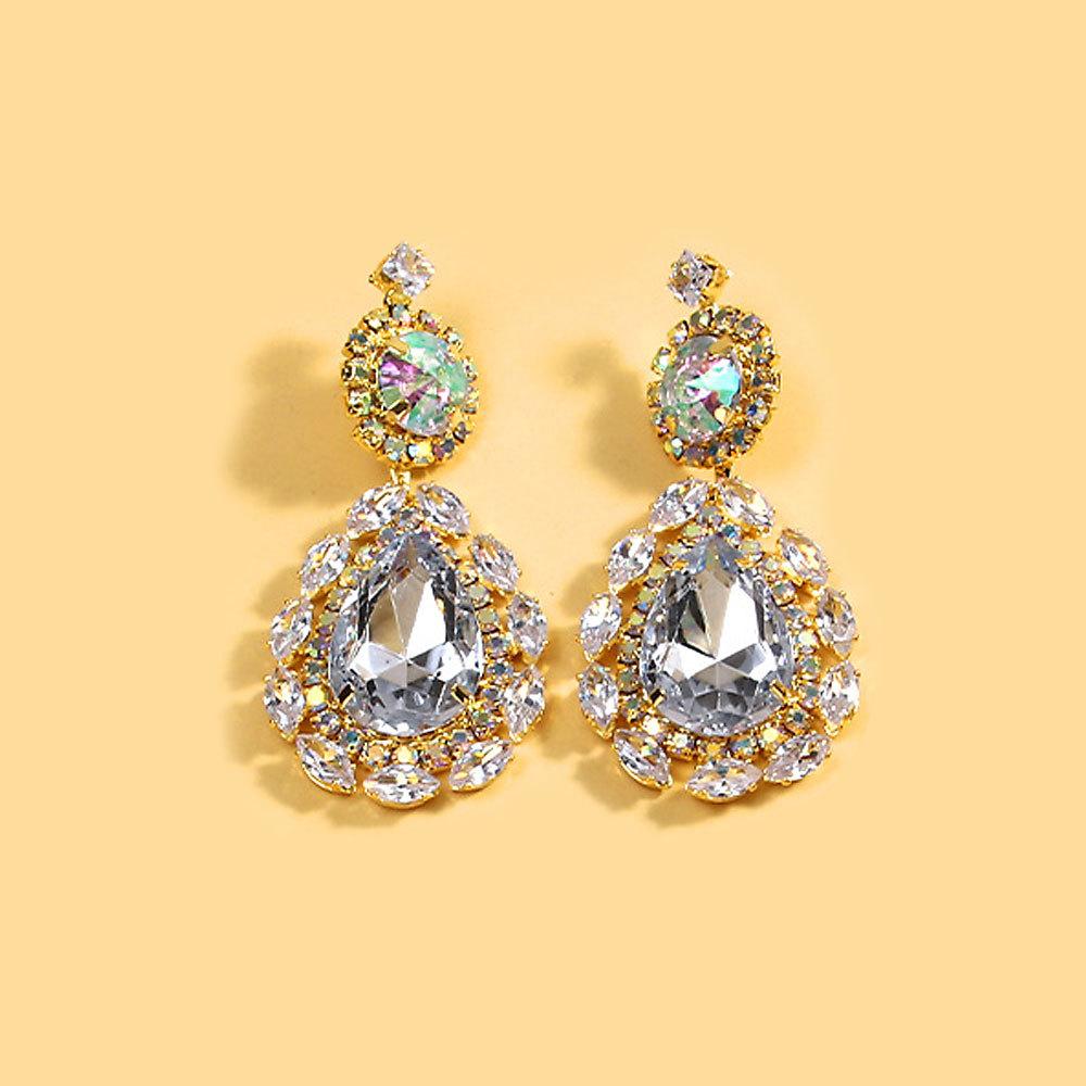 Exaggerated Water Drop Jewelry Set Personalized Design Rhinestone Necklace Earrings A Set Of Accessories Jewelry Set