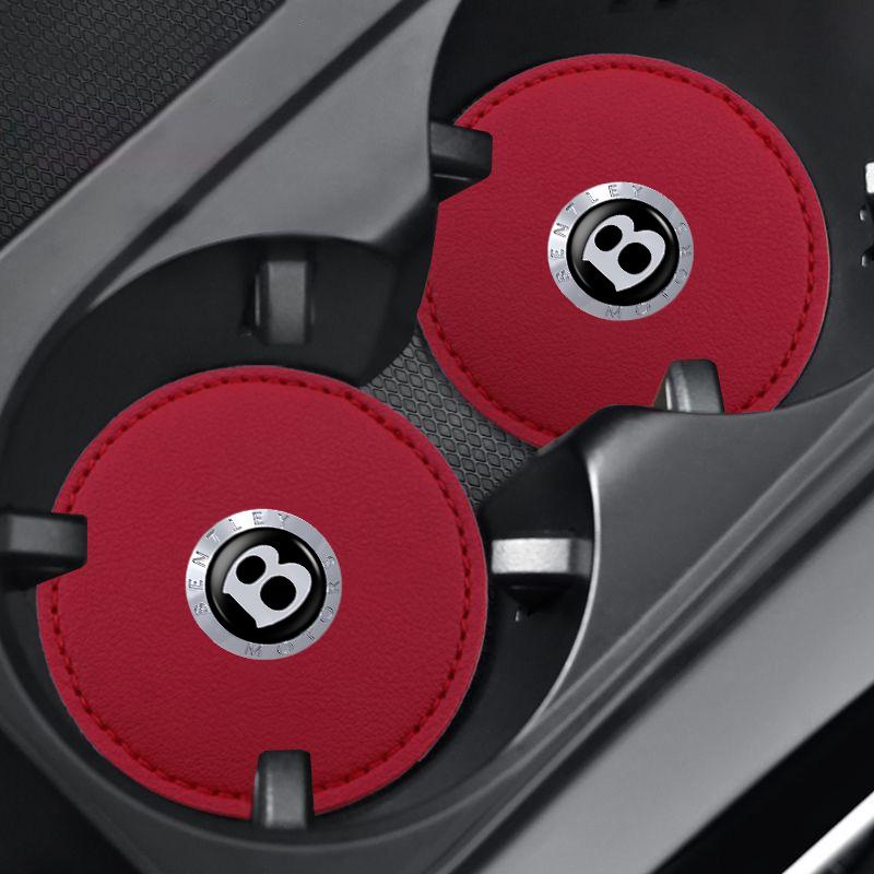 

Leather Car LOGO Cup Holder Mats Set of 2 Anti-Slip Design for New Bentley Flying Hurtling Spur Continental GT Bentayga Mulsanne