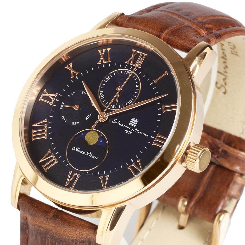 Moon 5 ATM Water Leather Limited Pink [Salvatore Marra] Men's Watch, Phase, Multi-Calendar, Resistant, Business/Formal, Strap, Edition, Gold,