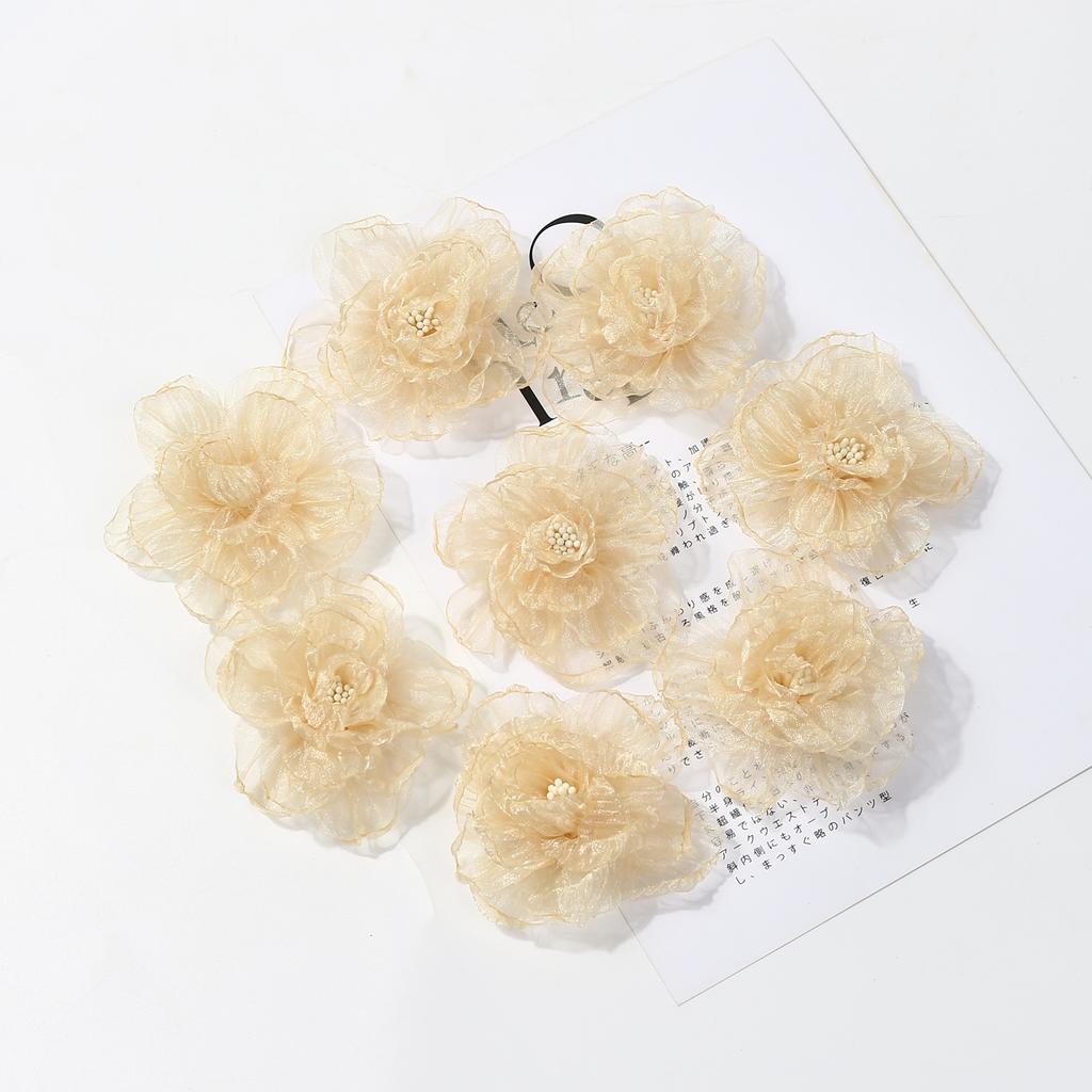 2/5Pcs 8cm Chiffon Fabric Flower For Hair Accessories Artificial Hairpin Accessories Flowers For Dress Wedding Bouquet Decor