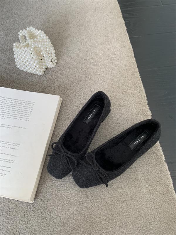 2025 Autumn and Winter New Square Head Thick Heel Doudou Shoes Bow Mao Mao Shoes Fashionable Versatile Cotton Shoes