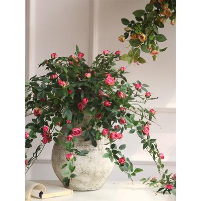 2PCS Faux Flower Vine Artificial Hanging Flower Roses Silk Floral Garland Ivy Greenery with Branches for Wall Home Room Garden Wedding Arch Decoration