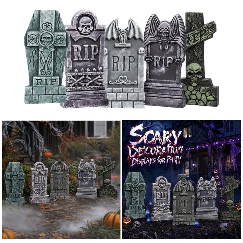 Fall Yard Scene Set, 5 Foam Grave Marker Pieces for Porch Entry Lawn Garden Display, Party Use, Outdoor Themes,