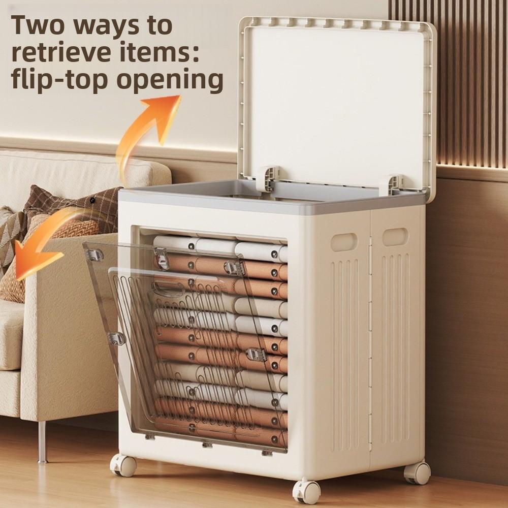 Foldable Wardrobe Storage Box with Wheels Clamshell Design Clothes Storage Basket Plastic Dust Proof Toy Storage Box