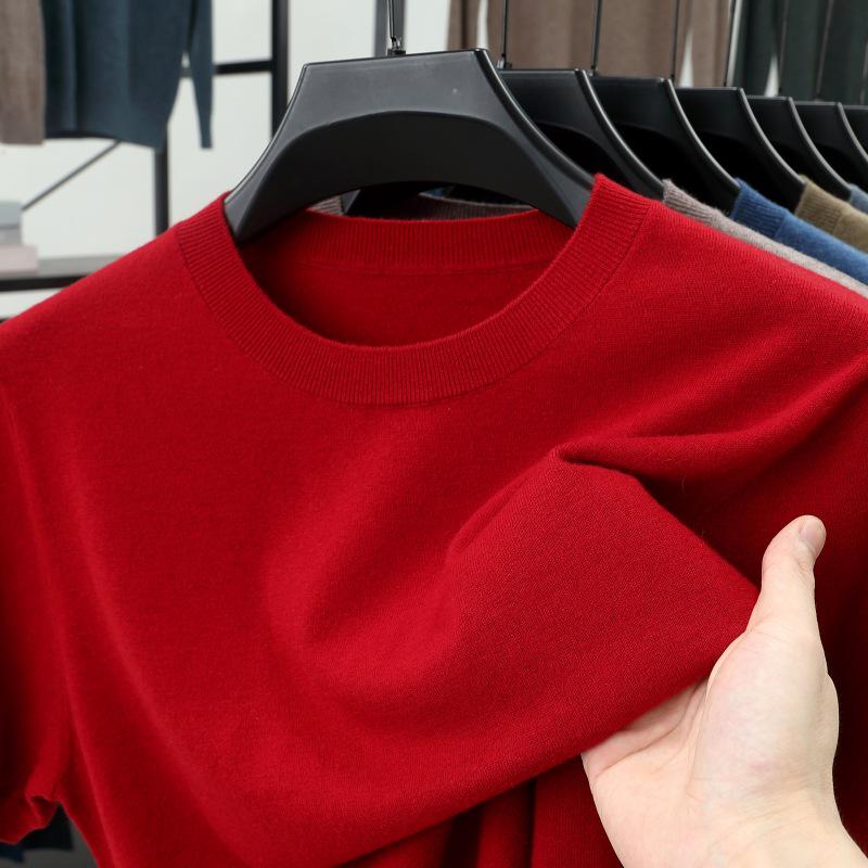 Men's High-Quality Short-Sleeved Knitted Wool Sweater for Spring/Summer