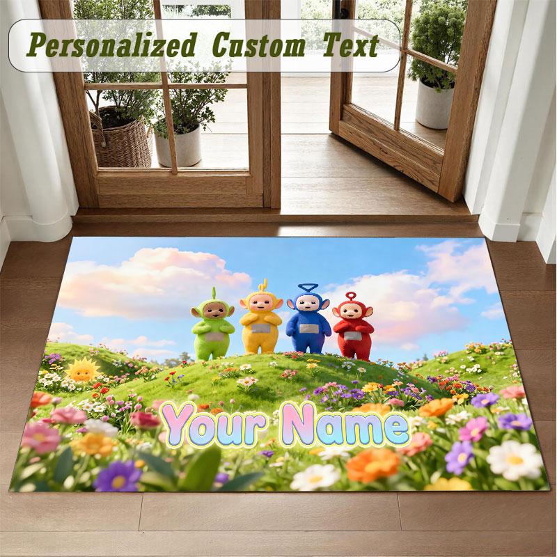 Crystal Velvet Square Rug Custom NameTeletubbies Pattern Non Slip Home Floor Decor Rug