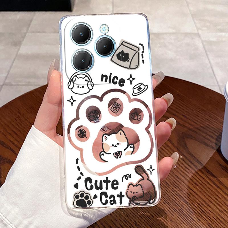 For Infinix Hot 40 Pro Case X6837 Aesthetic Cute Cat Casing Soft TPU Bumper Infinix Hot40Pro 40i Transparent Silicone Back Cover