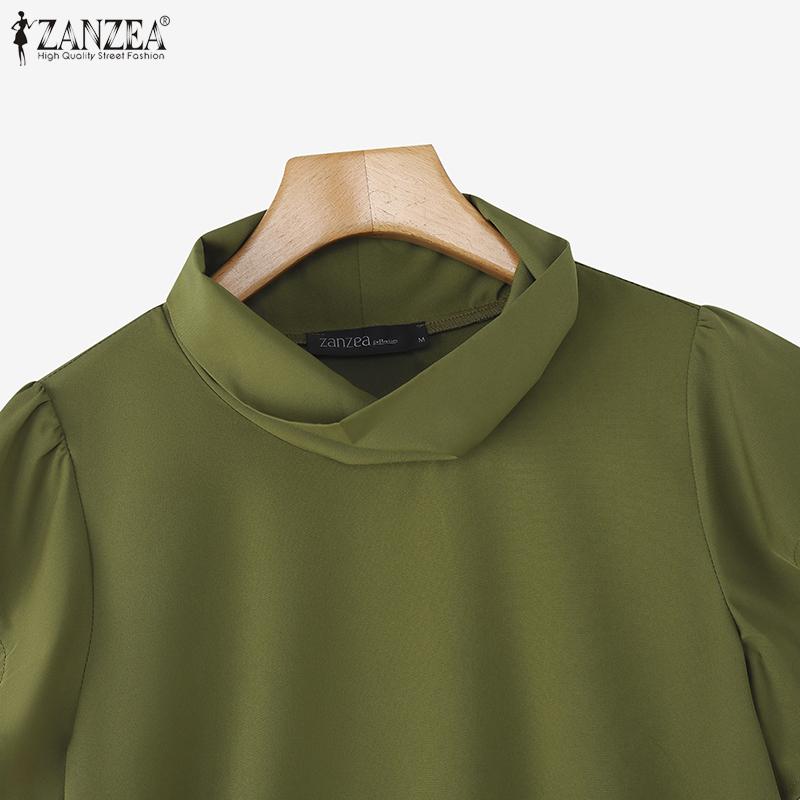 ZANZEA Women Stand Collar Summer Casual Ruffles Short Sleeve Blouse