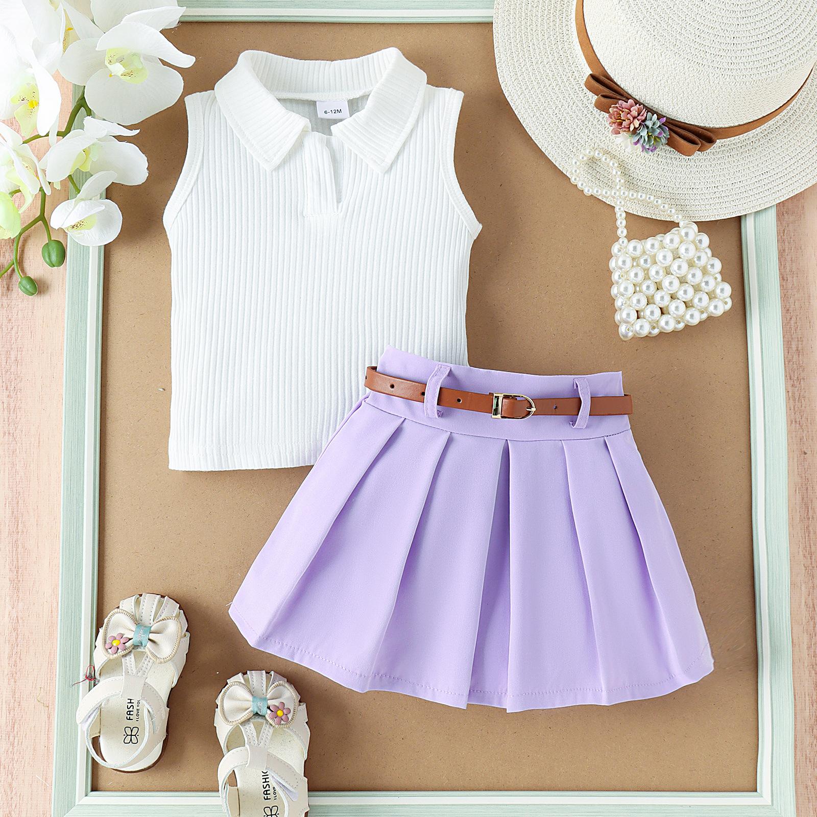 

Детский модный костюм для девочек, летний повседневный жилет, топ, плиссированная юбка с поясом 12-18M фиолетовый