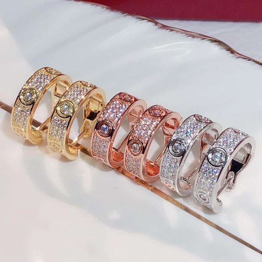 Creative Full Diamond Ear Buckle Fashion Little Fresh Girl Round Earrings Copper Plated Gold Jewelry