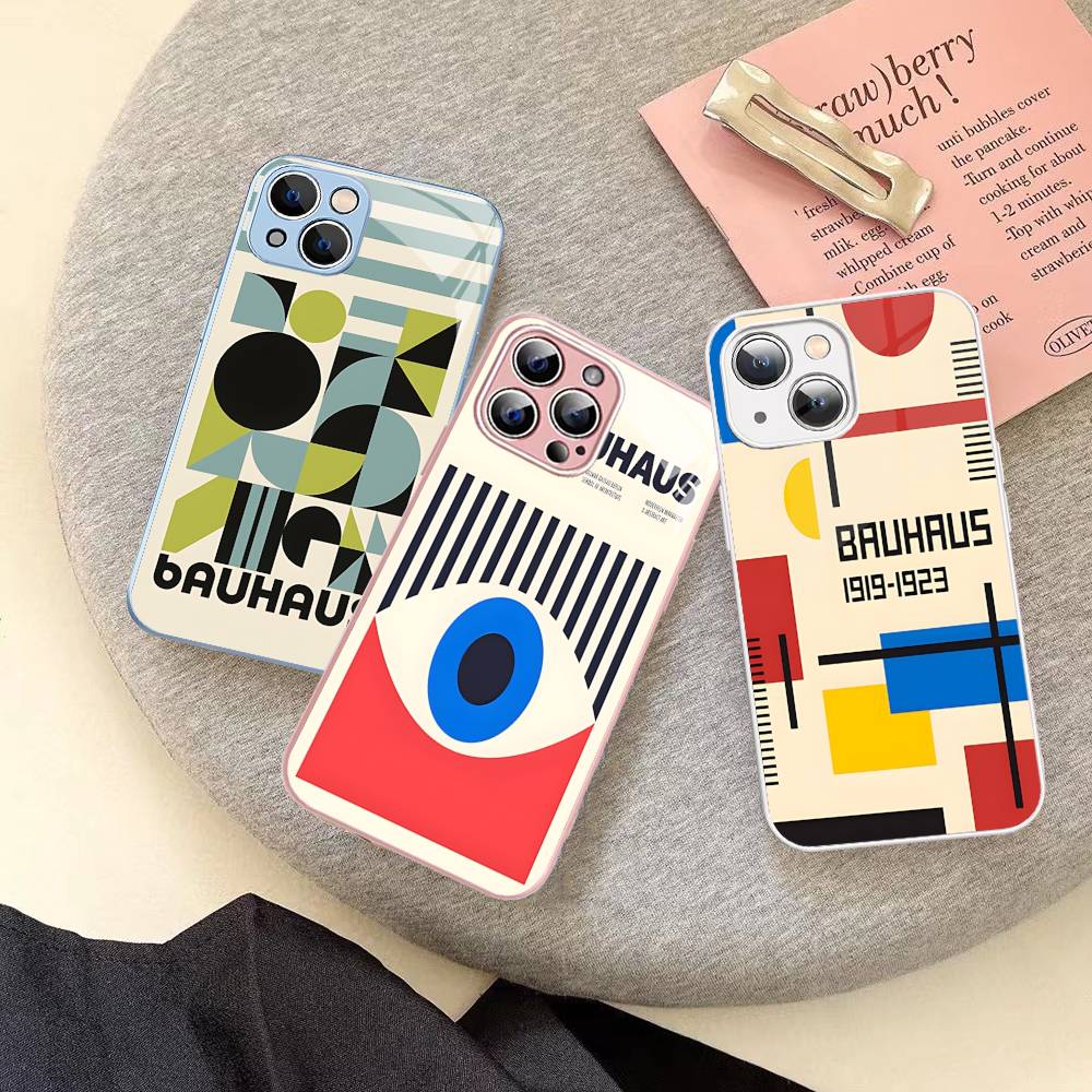 Abstract B-Bauhaus Geometric Art For IPhone 14 13 12 Mini 11 Pro XS Max X XR 14 Plus Tempered Glass Cover