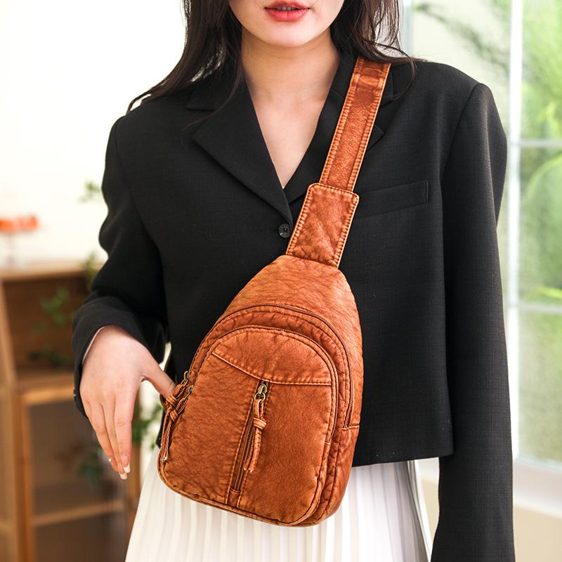 New Women's Bags Trendy and Fashionable Soft Leather Chest Bags Denim Soft PU One-shoulder Crossbody Bags Girls' Backpacks
