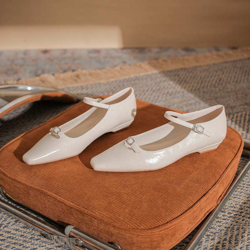 Fashion Temperament, Short Heels, Flat Shoes, Women's Small Square Head with Comfortable Rhinestone Buckle, Exquisite Wedge Heel Single Shoes