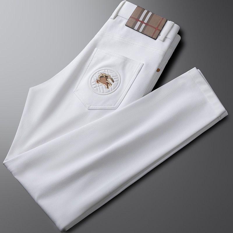 Kırışmaya Dayanıklı Dar Kesim Erkek Beyaz Kot Pantolon - Yıkanabilir, Düz Bacak, İş Günlük Giyim, Hafif Lüks, Sonbahar & Kış Trend Marka.