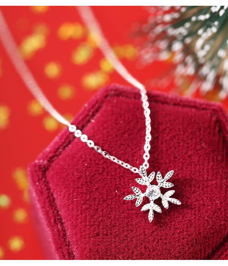 Schneeflocke S925 Sterlingsilber Halskette & Ohrstecker Set - Exquisite Herbst/Winter Weihnachtsgeschenk Accessoires.