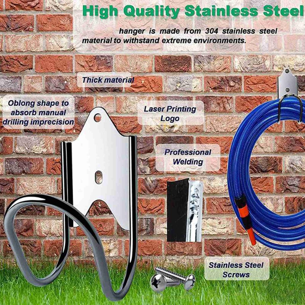 Garden Hose Holder 304 Stainless Steel Sy Installation Wall Mounted Hose Hanger for Outdoor Garden Backyard