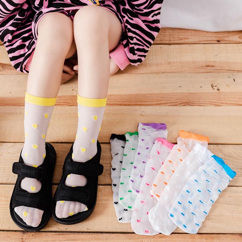 Children Summer Ultra-thin Transparent Love Crystal Socks Girls Baby Breathable Korean Cute Princess Ice Silk Socks Summer Style