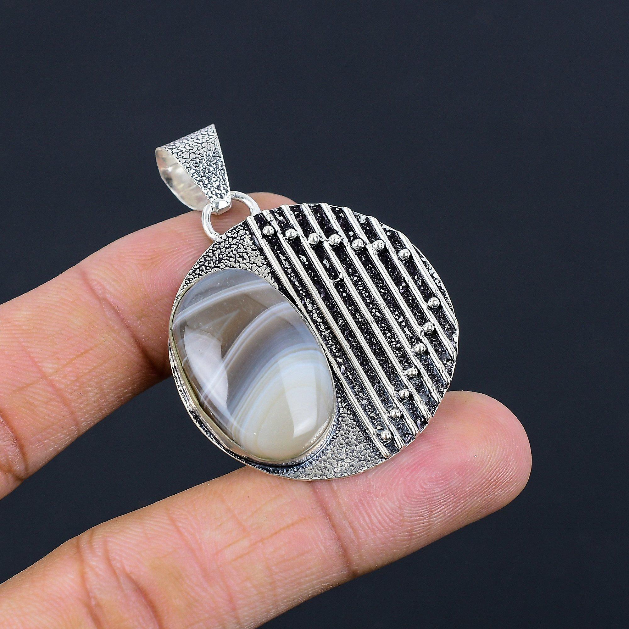 

Sisters Day Sale Sterling Silver Botswana Agate Stone Trendy New Pendant Jewelry