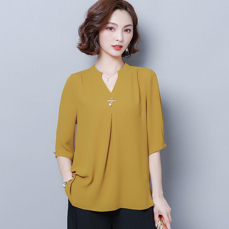 Bluze Cămăși Dama Oversize Stil Primăvară Vară Șifon Dama Casual Mânecă Scurtă Gât în V Stil Lejer Bluse Topuri DF2867