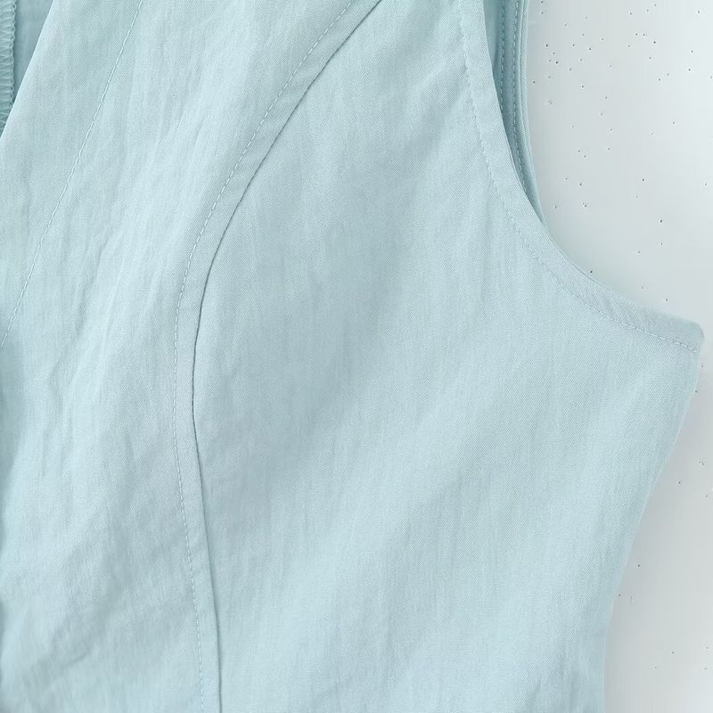 Kaslead New Women Clothes Western Style Fashion Simple Denim-like Fabric Short Vest Long Skirt Set