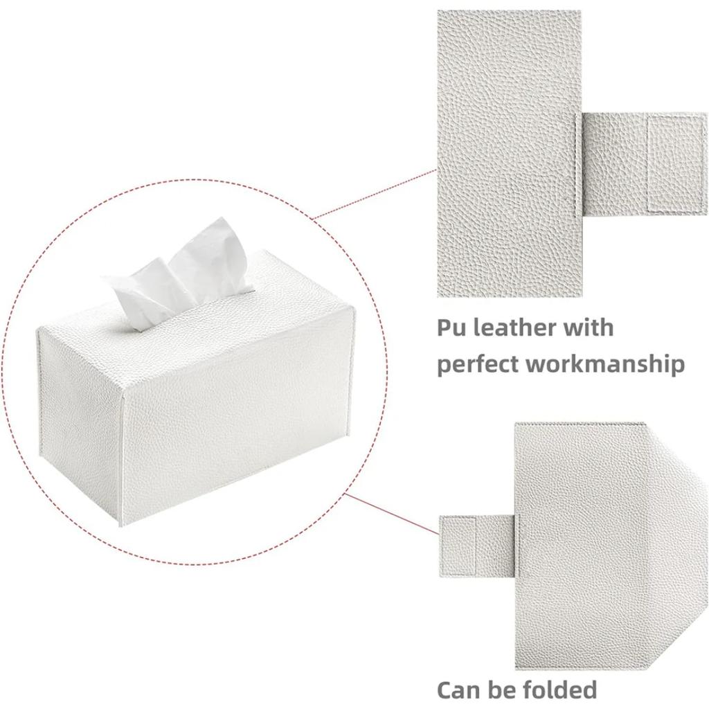 Tissue Box Cover Refined PU Leather Foldable Tissue Box Holder - Decorative Holder/Organizer for Bathroom Vanity Countertop