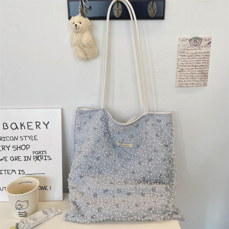 5 Pearl mesh bag new sweet shoulder handbag summer large capacity canvas bag