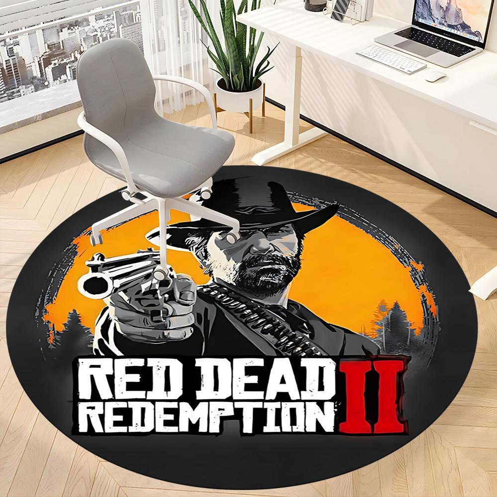 1pc Red Dead Redemption II Office Round Area Rug, Indoor Mat Suitable For Office,Bedroom Living Room Home Decor, Room Deco a0926037