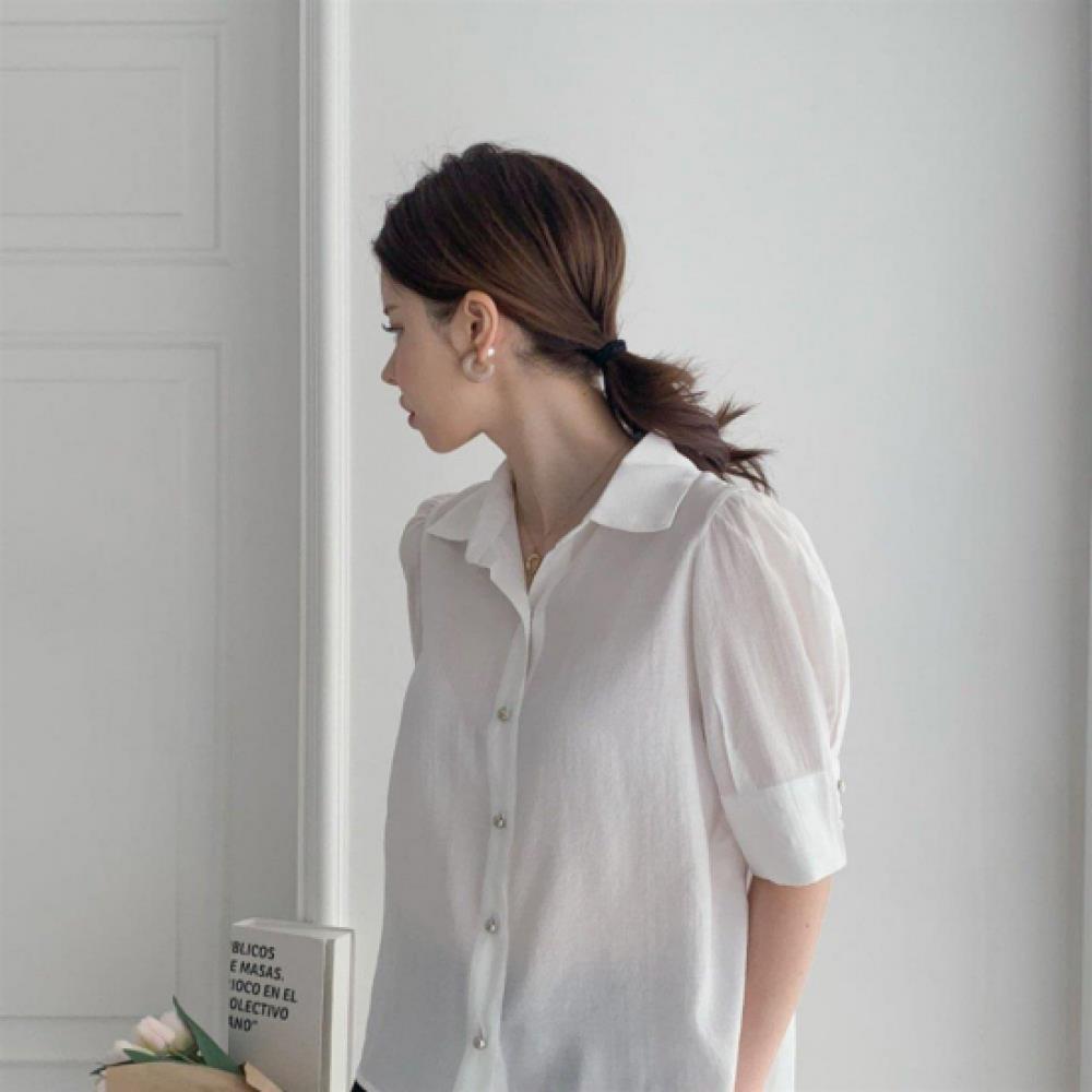 New Arrivals Open Run Women ShorT Sleeve T shirT Puff Sleeve Round buTTon