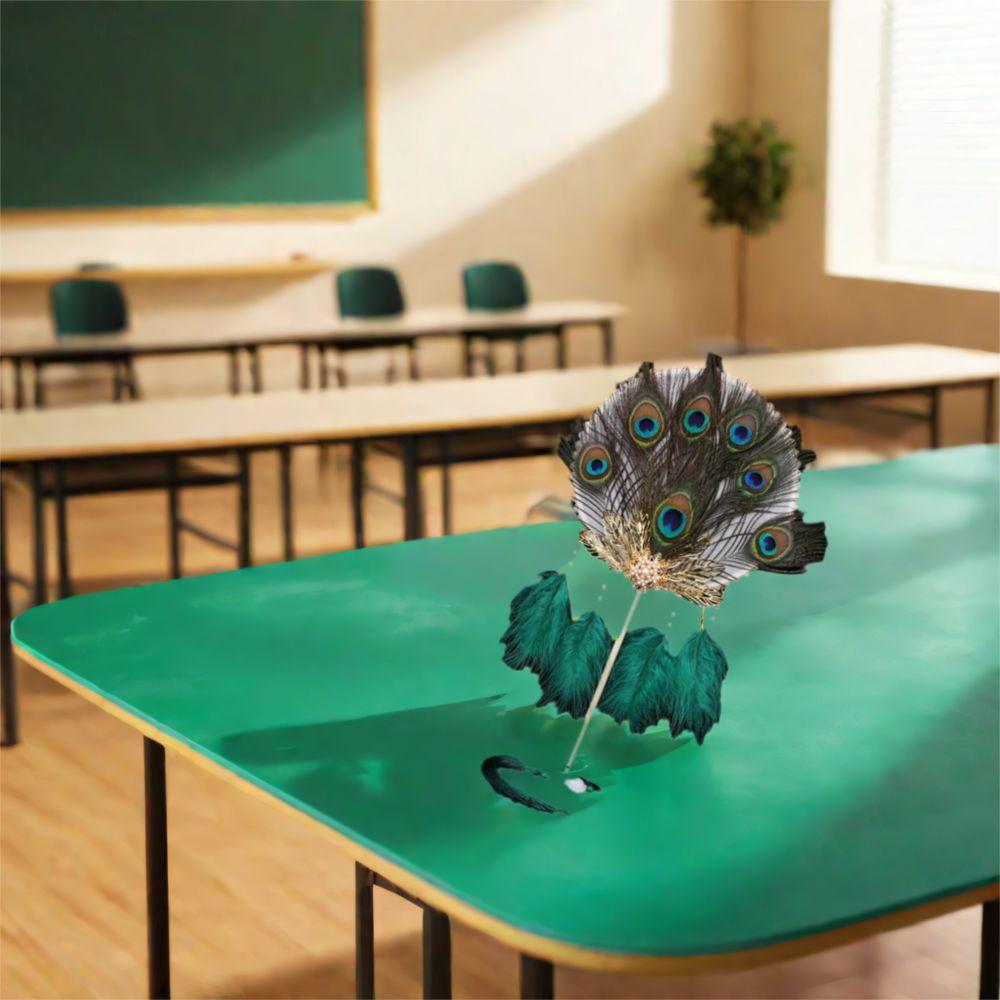 Long Handled Peacock Feather Fan Exquisite Ancient Style Circular Fan Elegant Vintage Dancing Fan Cheongsam Accessories