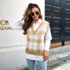 QICED Gilet in maglia con scollo a V, senza maniche, con stampa scozzese, casual, autunno inverno, da donna