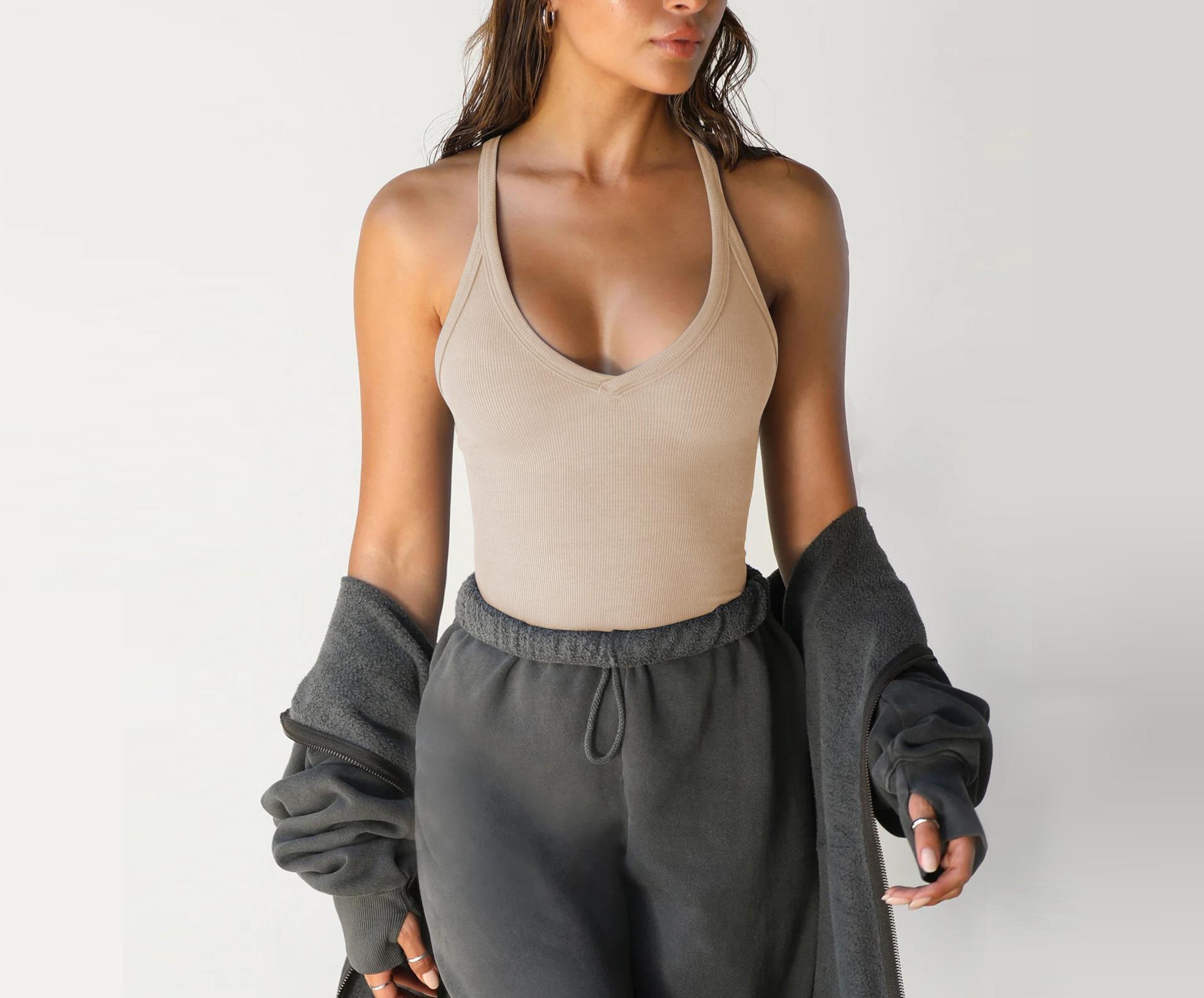 2026 Spring European and American Women s Sexy Slim-fit Knit Vest Trendy Inner Base Layer Shirt 2XL абрикосовый