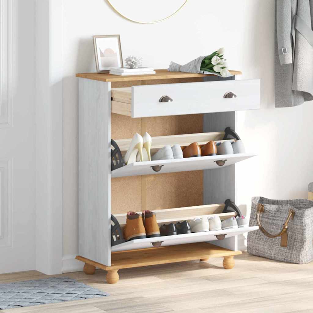 ASKIM Shoe Cabinet White 85 X 35 X 108 Cm Solid Pine Wood