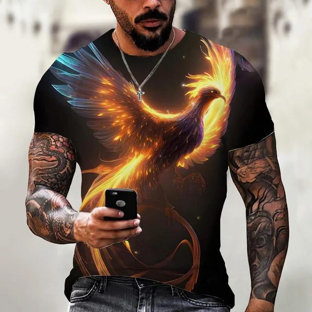 Anime Cartoon Phoenix 3D Print Gorgeous Cool Men And Women Summer Avant-Garde Personality Round Neck Short Sleeve Casual T-shirt