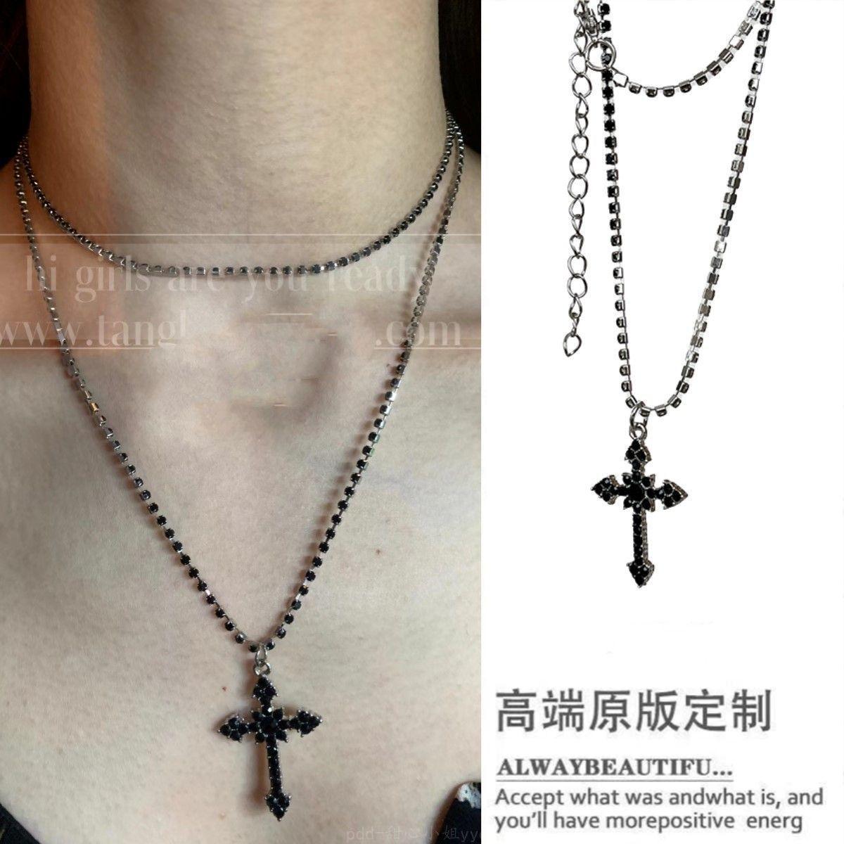 

Нишевое серебряное ожерелье с крестом, панк-ретро длинная шейная цепочка, цепочка для свитера, модный темперамент, универсальное ожерелье.