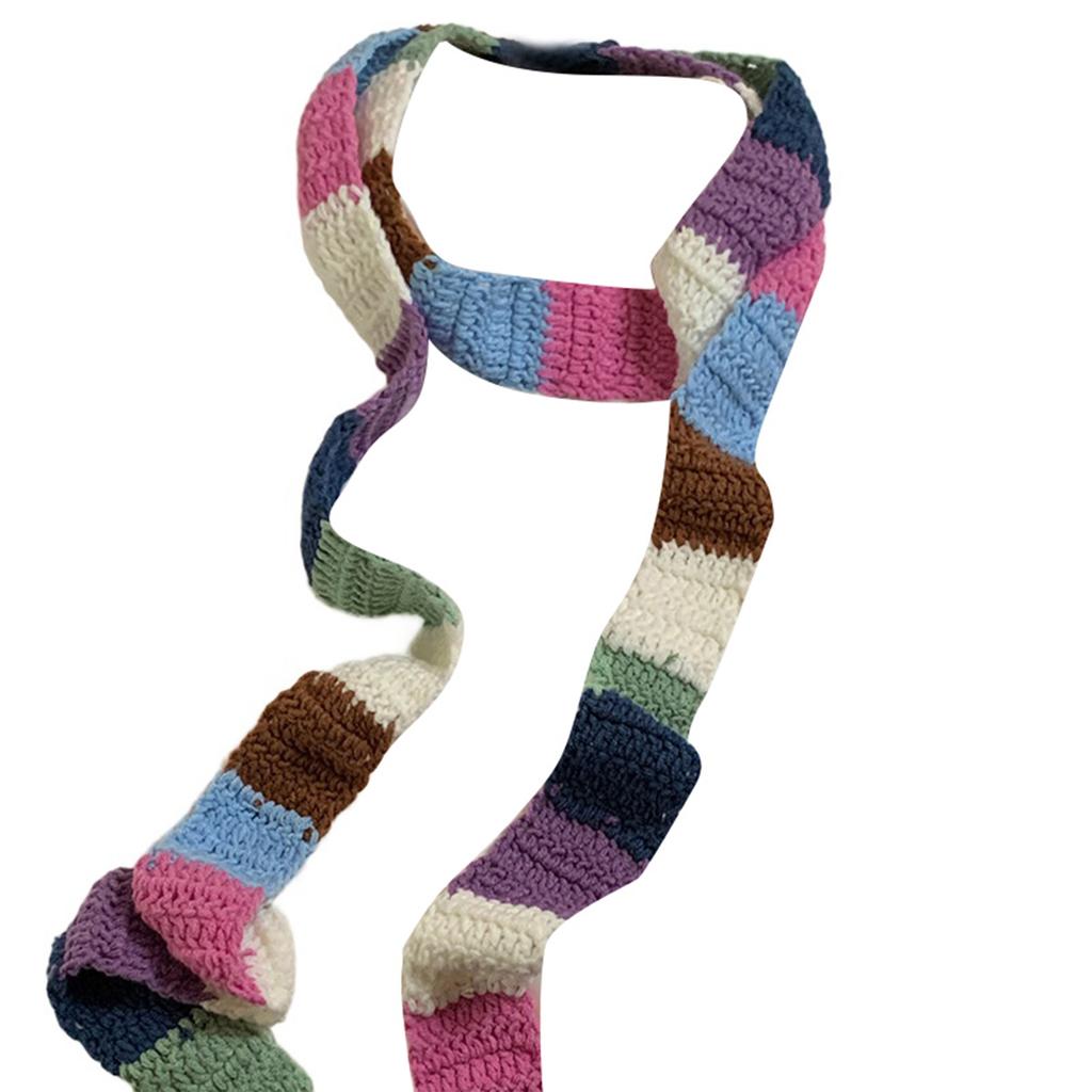 Women's Colorful Striped Scarf Knit Woolen Warm Color Contrast Long Narrow Scarves Sausage Thin Scarf Winter Neckerchief