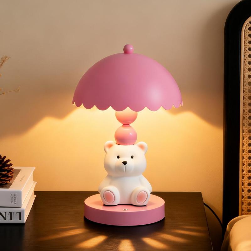Cute Pink Bear Table Lamp Decorative Figurine for Bedroom Nightstand Kids Room Nursery and Living Room Home Lighting Decor