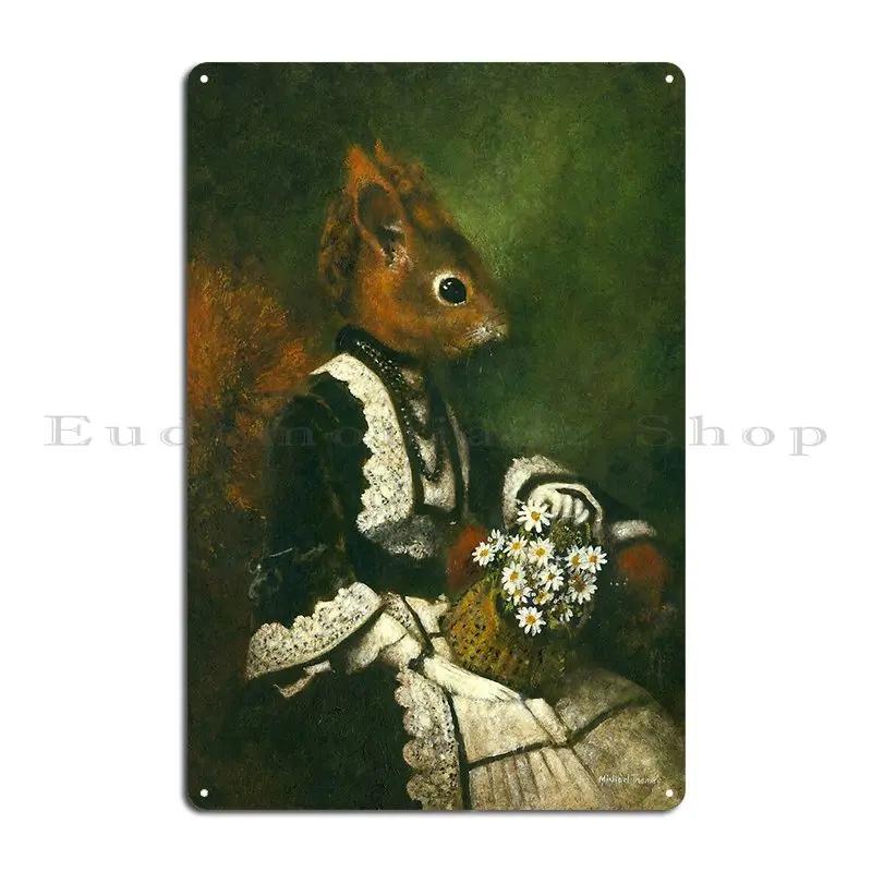 Victorian Squirrel Lady Metal Sign Garage Cinema Cave Club Printing Tin Sign Poster 20x30cm(7.8x11.8inch)