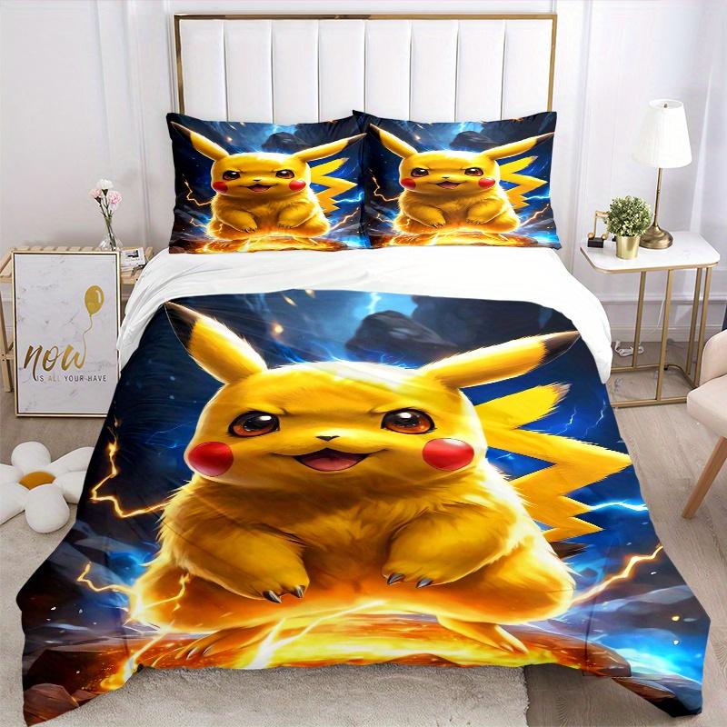 3pcs Pikachu Electric Bedding Set - 1 Soft Quilt Cover + 2 Pillowcases, Machine Washable - Suitable for All Seasons, Perfect Gift for Family and Frien