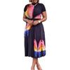 Large size women's clothing summer fashion temperament printed short-sleeved top pleated pendulum skirt set