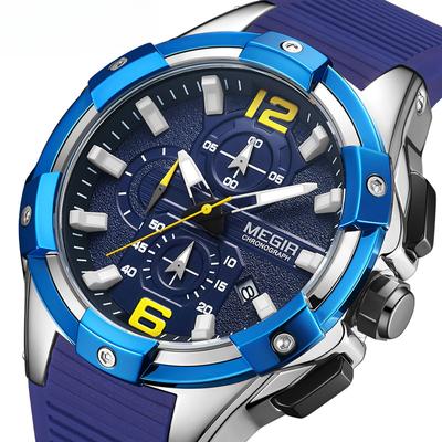 Men's Large Dial Silicone Multi-function Chronograph Three-eye Six-hand Luminous Waterproof Calendar Sports Watch