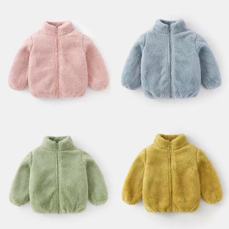 Solid Color Fashion Children Plush Coat Autumn Winter Warm Baby Girl Boy Casual Jacket Greatcoat Kids Clothing Toddler Outerwear