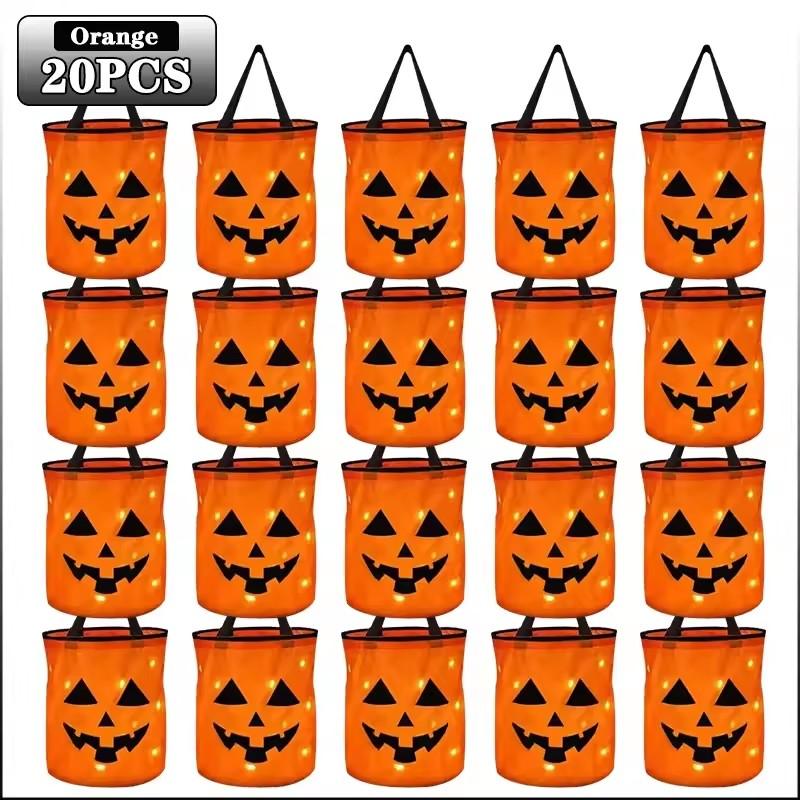 1-20 szt. LED Rozświetlana Halloweenowa Dynia Torba na Cukierki Koszyk dla Dzieci Impreza Trick or Treat Wiaderko na Wydarzenie Świąteczne Dekoracja