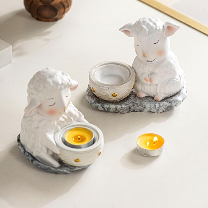 Handcrafted Cartoon Sheep Candle Holder Resins Lamb Tealight Stand Holiday Centerpieces Candlestick For Mantels Decors