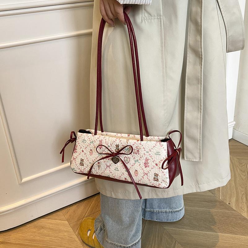 Fashion Sweet Bow Shoulder Bag Cartoon Print Underarm Bag Female Tote Bag Versatile Large Capacity Commuter Handbag KTB